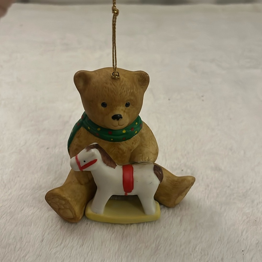 Porcelain bear With Rocking Horse ornament